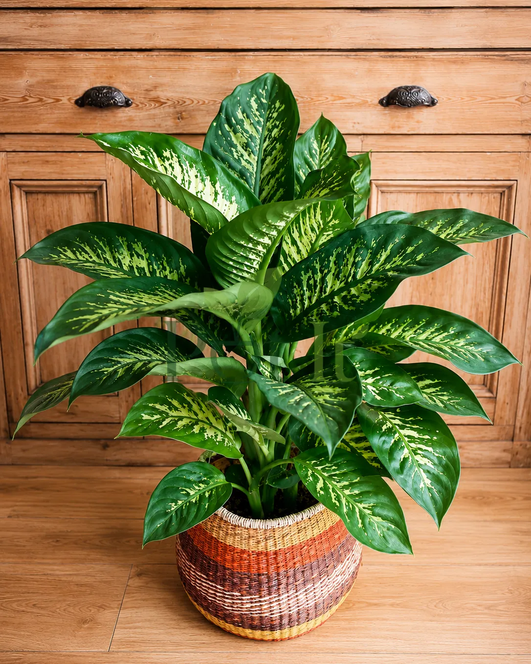 Mature Dieffenbachia Camille plant with lush green and cream variegated foliage