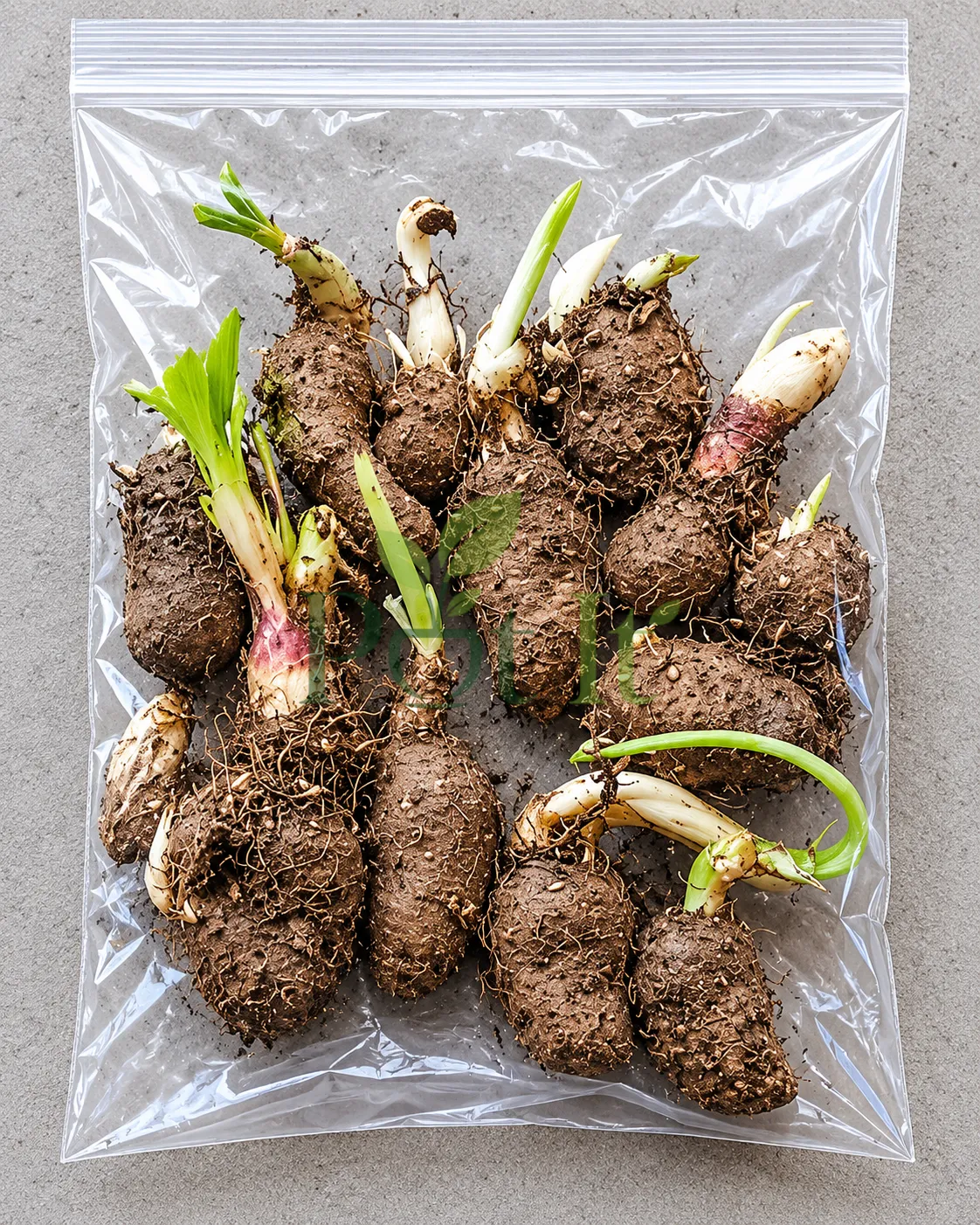 Pack of healthy tuberose bulbs with fresh sprouts ready for planting