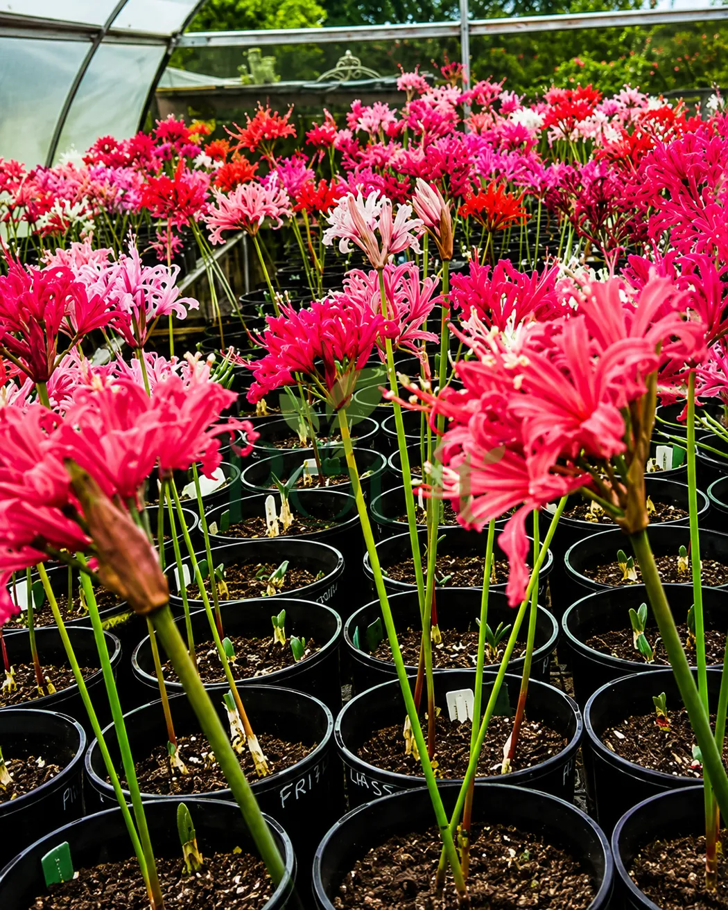 Red Nerine Lily flower with healthy flowering bulbs